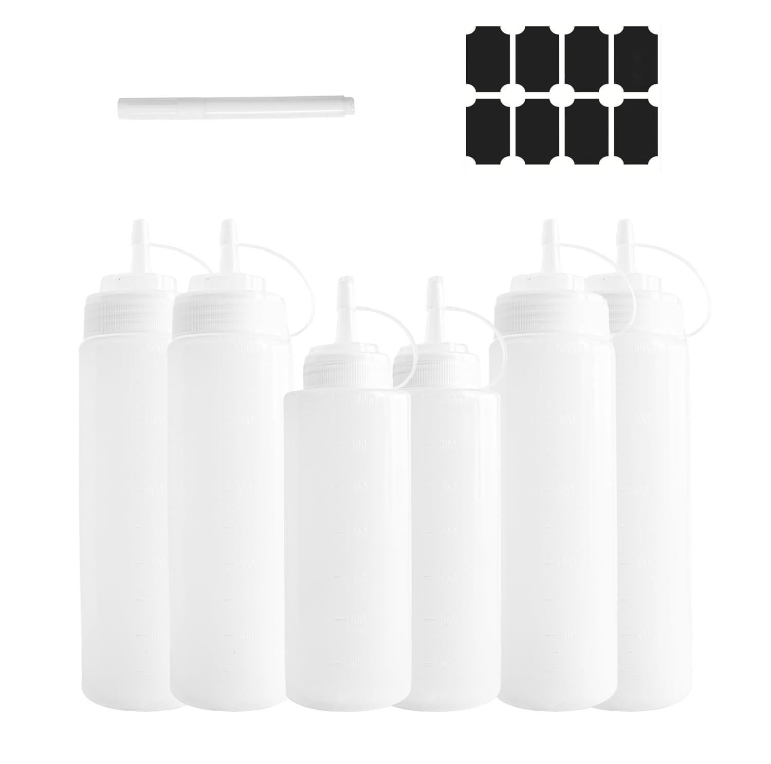 midgreyeye 6 Pcs Squeeze Bottle 4pcs 500ml/16oz And 2pcs 360ml/12oz Total Capacity 2720ml Squeezy Bottles with Nozzles for Sauce, Sauce Bottle, Potion Bottles,Sauce Dispenser,Ketchup Bottle