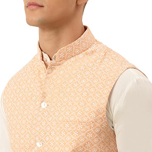 Image of Jompers Men's Embroidered Woven Pure Cotton Nehru Jacket