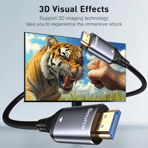 8K Fiber Optic HDMI Cable 50FT, 48Gbps HDMI 2.1 Cable Ultra High Speed 8K@60Hz,4K120Hz,HDCP 2.2&2.3, HDR10 Compatible with Fire Roku Apple HDTV,Monitor,Projecto PS5 Xbox etc.