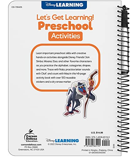Disney Learning Let's Get Learning! Preschool Activity Book for Kids Ages 3-5, Pre K Wipe Clean Workbook With Letters, Numbers, Shapes, & Sight Words Activities, Reusable Sticker Book for Toddlers - Image 2