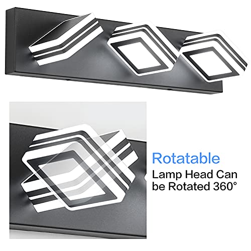 Image of SOLFART LED Bathroom Vanity Light Fixtures: 3 Light Matte Black Modern Acrylic Bathroom Wall Lighting Fixtures Over Mirror Cool White 6000K