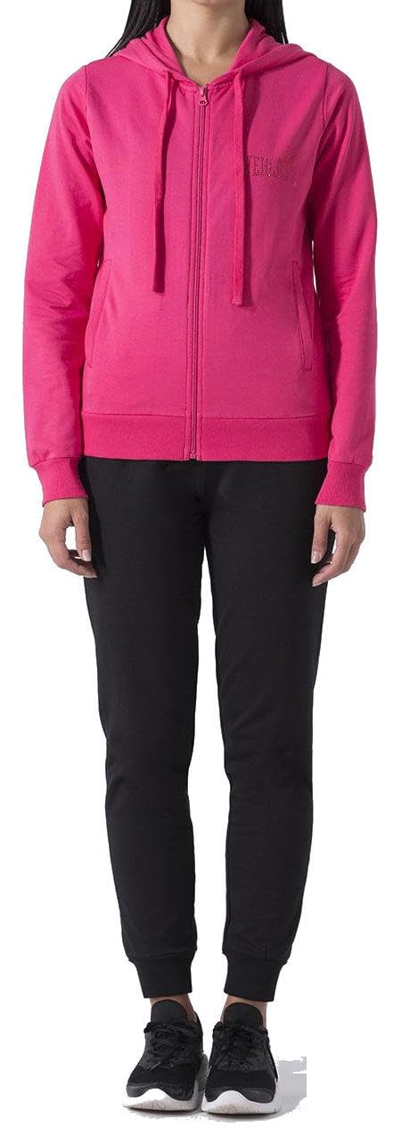 Everlast tuta da ginnastica per donna completo sportivo in cotone felpato set per sport e tempo libero o palestra (IT, Testo, L, Regular, Regular, Fuxia/Nero cappuccio)