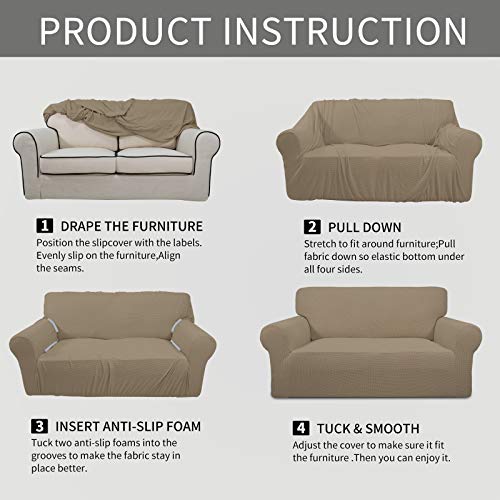Image of Easy-Going Stretch Sofa Slipcover 1-Piece Sofa Cover Furniture Protector Couch Soft with Elastic Bottom for Kids, Polyester Spandex Jacquard Fabric Small Checks (Sofa, Natural)