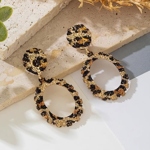 Leopard Print Earrings for Women Brown Geometry Teardrop Drop Dangle Earrings Personalized Long Rhombus Fringe Leopard Print Earrings Vintage Irregular Geometric Statement Earrings Fashion Party Jewelry3