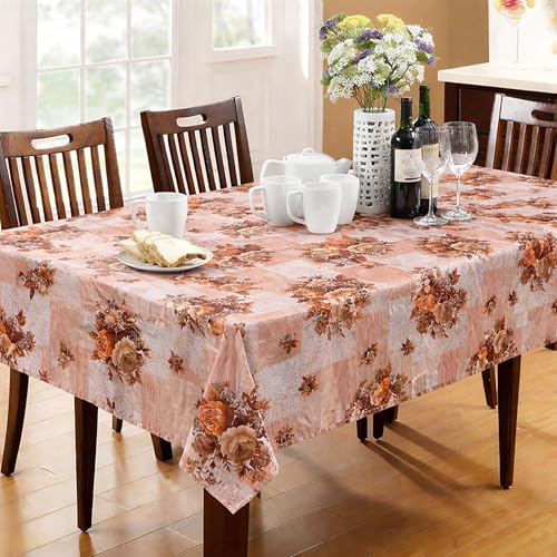 Image of Dakshya Industries PVC Waterproof Table Cover 6 Seater 54x78 Inch - Washable Oil & Stain Resistant Dining Table Cover (Peach)