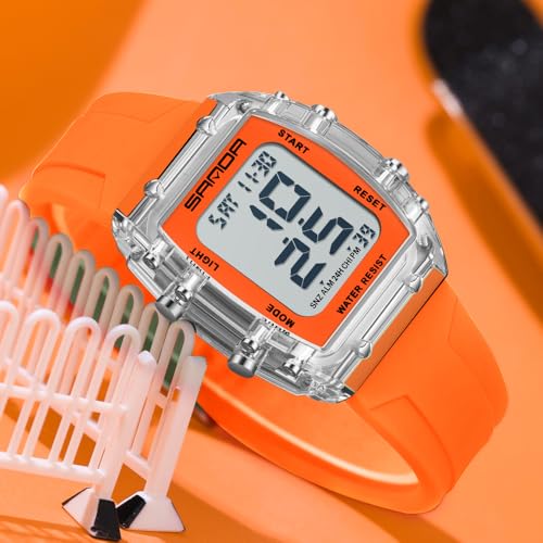 Gosasa Fashion Unisex Digital Watch Tonneau Case Women's Men's Large Number Outdoor Sport Waterproof Multifunctional LED Wristwatch with Dual Time Alarm4