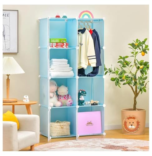 Image of Plastic Wardrobe for Kids Clothes - 8 Door Foldable Cupboard for Bedroom, Baby Clothes Storage Almirah with Doors, Collapsible Wardrobe Kids for Home (J5 Blue)