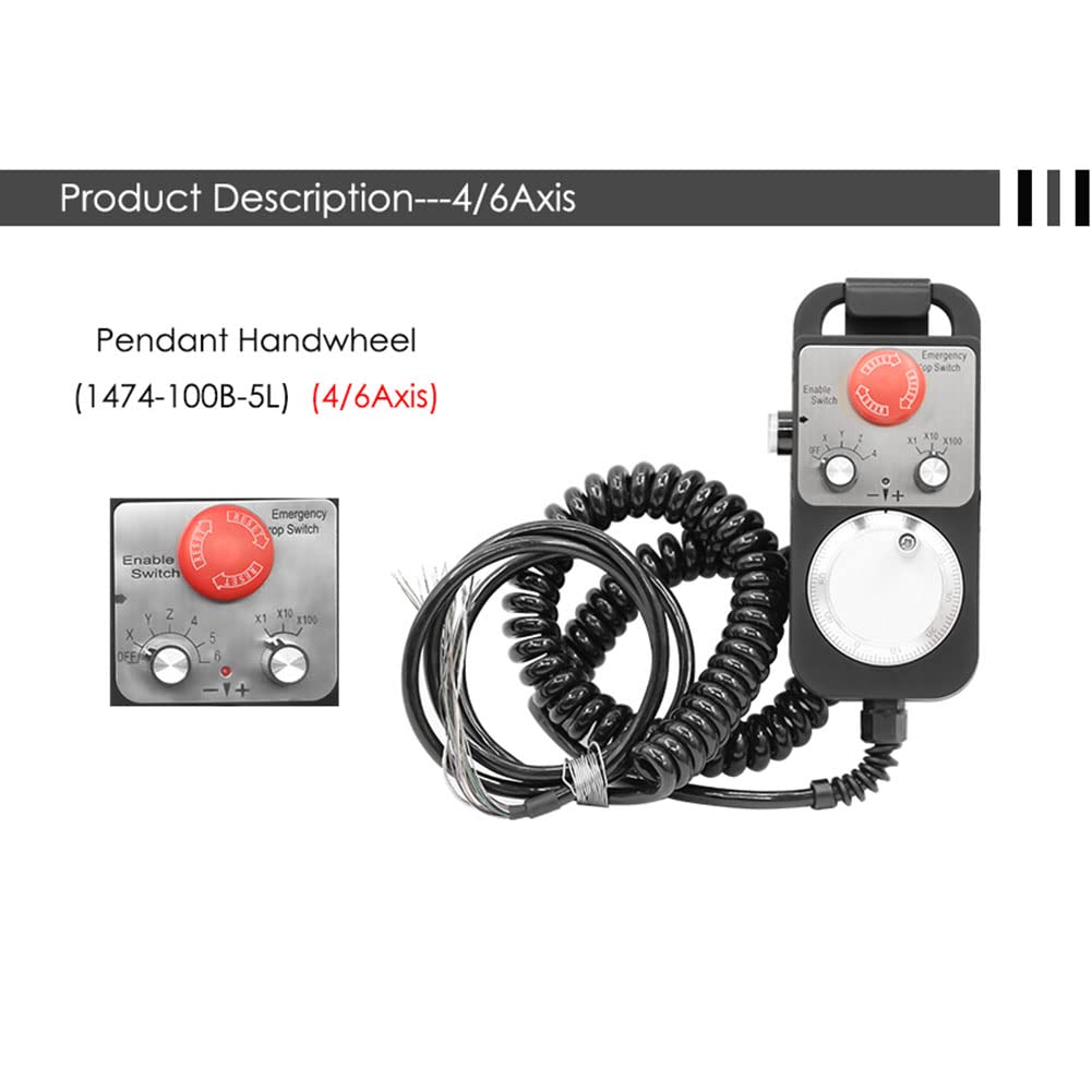 Baglaum HandWheel 4 Axis Type Universal CNC MPG Pendant Hand Wheel 100 Pulse 5V & Emergency Stop CNC Router HandWheel, Black