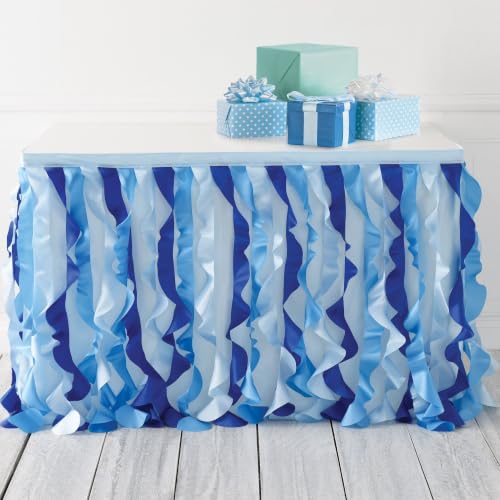 Exquisite Luxe Blue Fabric Ruffle Table Skirt 1 Pack - Reusable Fabric Table Skirting 30in x 6ft for Rectangle Tables - Classroom Kidney Table Baby Shower Birthday Wedding Party Decorations