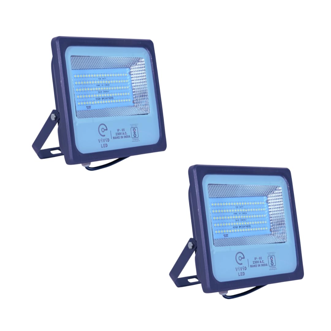 100 Watt LED Flood Light, 2 Years Warranty, Waterproof (White, Pack of 2)