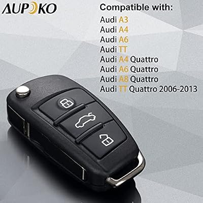 Aupoko Keyless Entry Remote Key, 3 Buttons Replacement Key Shell Case, Compatible with for A3 A4 A6 A8 TT Q7 S6 Quattro, Replace for MYT8Z0837231, 4D0837231E, 4D0837231P, MYT-4073A Remote Key Case