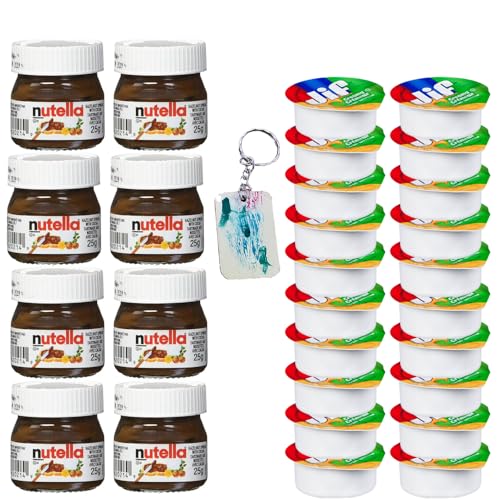 Breakfast Duo of Peanut Butter and Hazelnut Spread Goodness – 15 Jif Peanut Butter and 15 mini glass Hazelnut Spread (25g) , On-The-Go Portion Control Pack for Travelers & Meal Prep 30 individual Portions Total – Comes with a one of a kind Keychain by PaLiSoL CREATiONS! – Hazelnut Spread et Beurre d’arachide