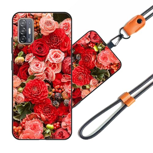 JEZSTHAI Funda Compatible con HTC Desire 21 Pro (5G) Carcasa de Silicona Suave con Correa Colgante Correa de Cuello Cordón para Movil,Anti-Choque Protección Case con Patrón.Patrón*A03
