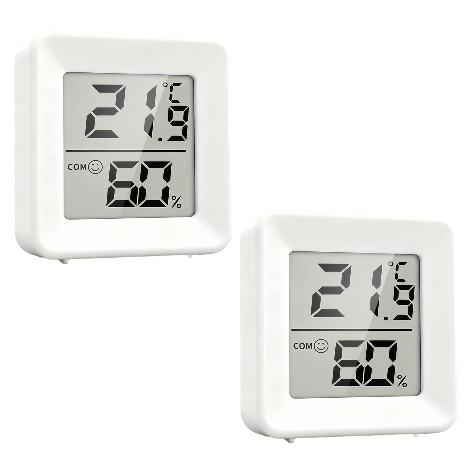 Room Thermometer 2 Pack, Mini Indoor Temperature Monitor Humidity Meter Digital Thermo Hygrometer with Practical Comfort Icon LCD Display Celsius for House Office Home Garden (White, Big Smiley)