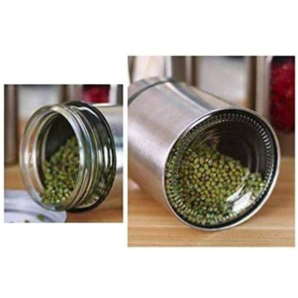 IndusBay® Juego de 3 recipientes herméticos de vidrio de 600 ml cada uno con cubierta de acero inoxidable, ventana visible, juego de recipientes de vidrio y tapa hermética, color plateado