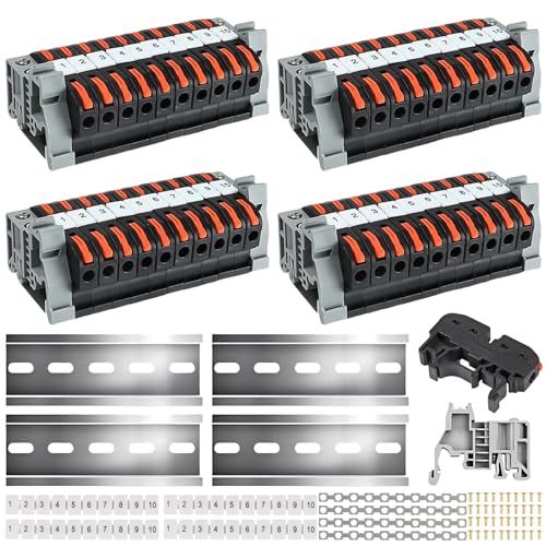 40 Stück Reihenklemmen Hutschiene Hutschienen Klemmen Klemmleiste Kit mit Digitale Markierungsstreifen Schiene Schraube Feste Basis Elektrische Anschlussblöcke 0 08-4mm für Feste Kabel (10CM x 4)