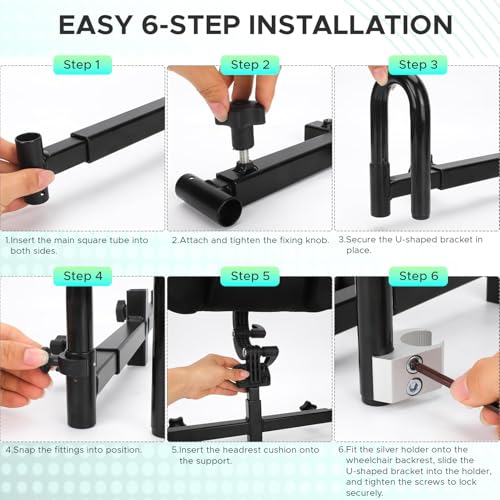 Image of KosmoCare Adjustable Wheelchair Headrest | Cushion Head Support | Backrest Cushion for Neck Support | Comfortable Seat Back Cushion | Universal | Wheelchair Accessories | Black