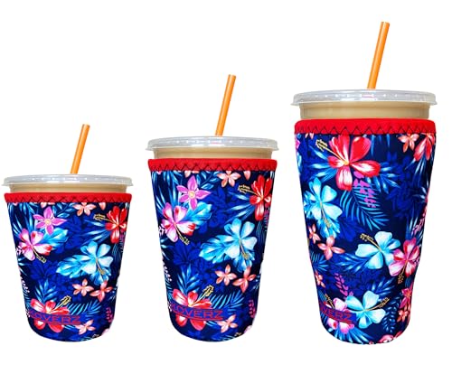 Image of 3-Pack Iced Coffee Sleeve SET OF 3 - Hawaiian Floral