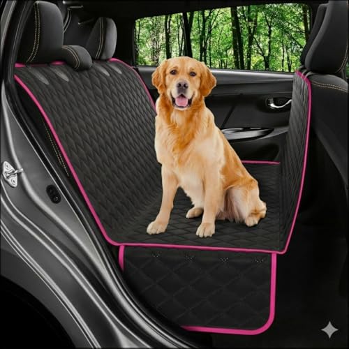 Image of Dog Car Seat Cover for Back Seat, Waterproof Hammock for Car, SUV & Truck, Non-Slip Backseat Cover for Dogs, Heavy-Duty Dog Hammock Style Seat Protector Pets. (Pink, 51 inchx59 inch)