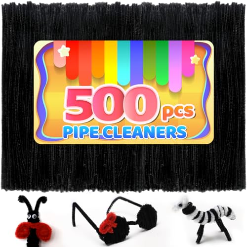 Image of IOOLEEM 500pcs Black Pipe Cleaners Bulk for Crafts | Chenille Stems for DIY Flower Making & Festival Decor & Party Projects, Pipe Cleaner Crafts, Art and Craft Supplies