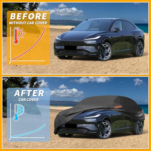 Image of Waterproof All-Weather Universal Car Cover with Right Side Zipper, 210T-PU Black Fits for SUV 181 inch to 190 inch Length