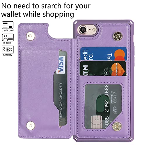 Coque portefeuille iPhone SE 2022 violette à pois avec béquille vidéo - 3