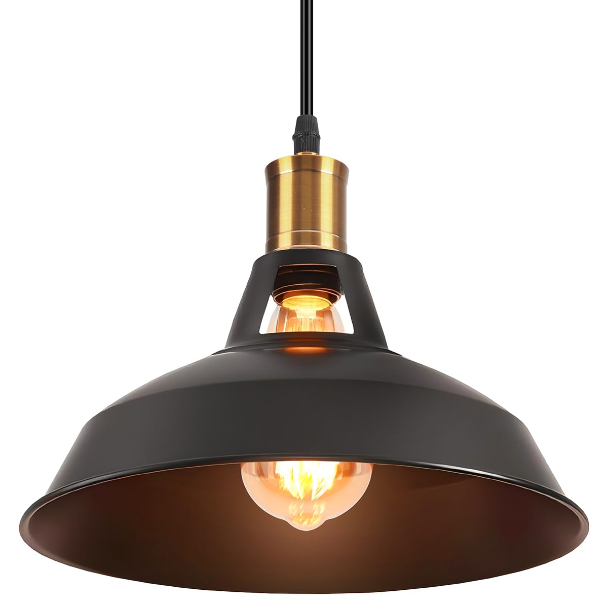 Set Di 2 Lampade A Sospensione In Metallo, Stile Vintage Industriale, Paralume Nero 27 Cm, E27, Cavo Regolabile