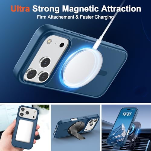 Image of SUPFINE Magnetic for iPhone 17 Pro Max Case (Compatible with MagSafe)(Military Grade Drop Protection) Translucent Matte Shockproof with Anti-Fingerprint Phone Cover 2025,Deep Blue