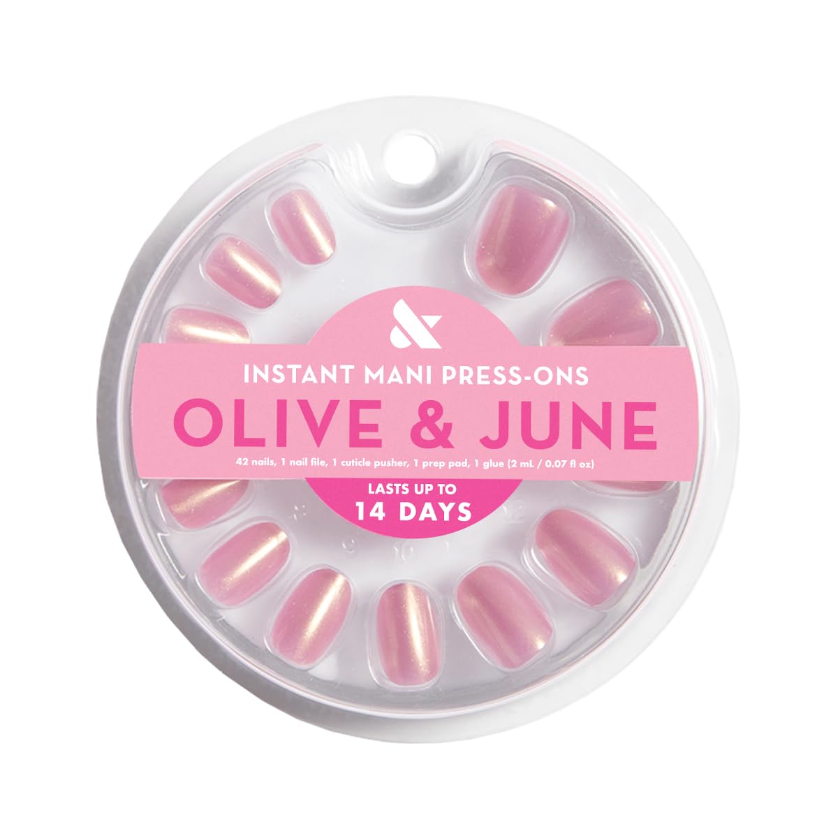 Olive & June Instant Mani Press-On Nails (Glue) | Extra Short, Round | 42 Fake Nails, 21 Sizes | Non-Toxic, Long-Lasting | Recycled Materials | Realistic Look | Salon-Quality at Home | Baby Starfish
