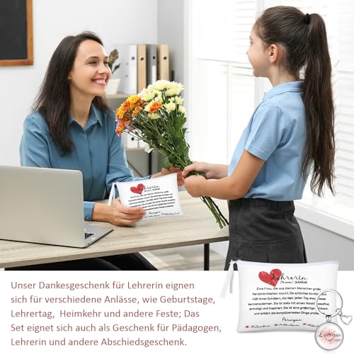 Kajaia Abschiedsgeschenk für Lehrerin mit Herz Kosmetiktasche Schlüsselanhänger Lehrerin Dankeschön Geschenk für Abschluss Weihnachten Geburtstage Lehrertag Schulfeiern Valentinstag