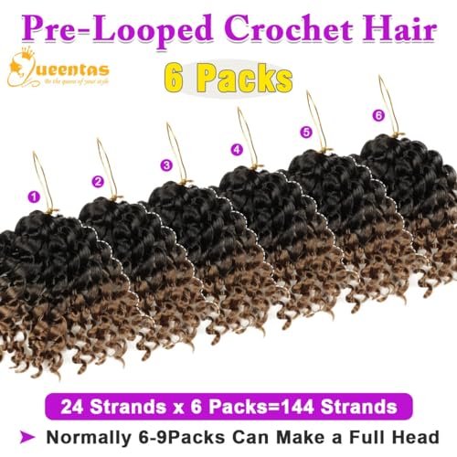 QUEENTAS 6 Pack Crochet Hair Extension - Passion Twist Locs, Gogo Crochet Braiding Hair, 72 Roots, 8 Inch (#1B/27) - Image 4