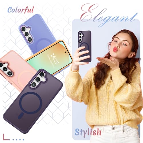 Image of YENAPOON for Samsung Galaxy S24 FE Case, Matte Magnetic Phone Case with 1 Screen Protector, Support for Magsafe, Translucent Frosted Slim Shockproof Protective Cover for Samsung Galaxy S24 FE, Purple