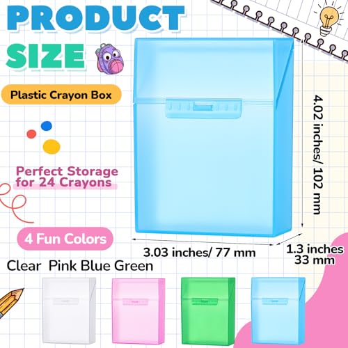 Image of Clabby 4 Pcs Clear Plastic Crayon Boxes Hold 24 Count, Crystal | Organizer Box, Case, Colorful, Portable Storage Holder with Snap Lid, for Kids Boys Girls School Classroom Home Art Supply