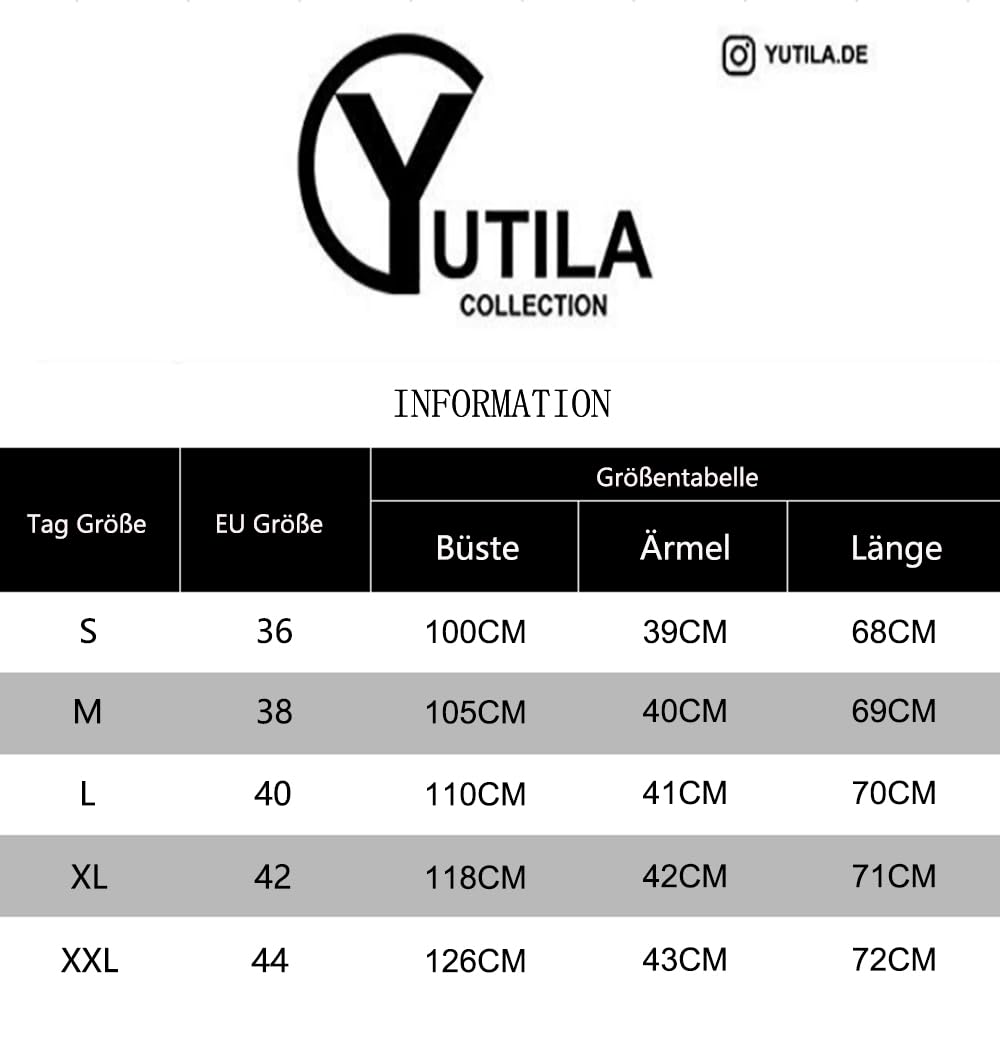 YUTILA Damska Bluzka z Okrągłym Dekoltem, Tunika, Elegancka, Casualowa, Luźna Koszulka