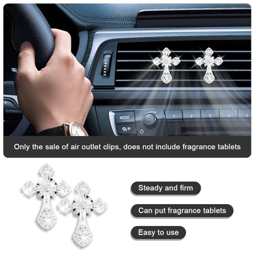 Image of 2PCS Car Air Vent Clip, Car Diffuser, Bling Car Dashboard Air Vent Trim Clip, Cross Air Conditioning Outlet Clip for Women Girls, Silver