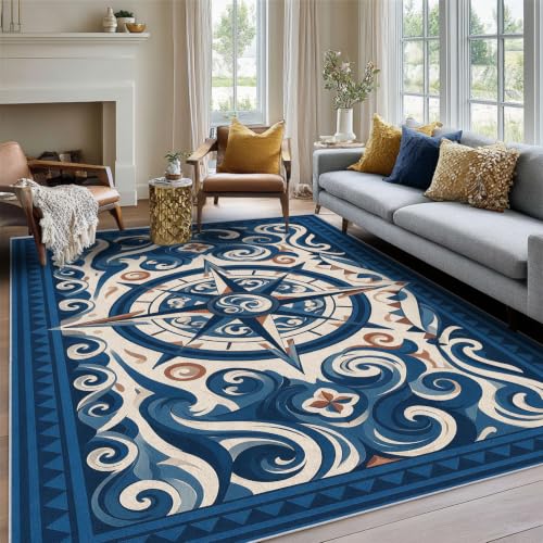 Compass Nautical Throw Rug 2x3 for Entryway Essentials