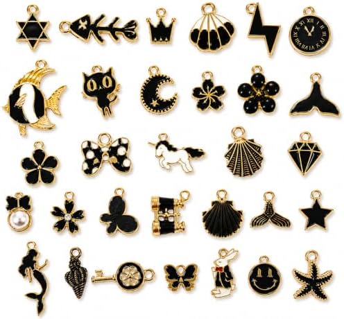 Street27® 1 Set 31pcs DIY Mixed Assorted Gold Plated Enamel Charm Unicorn Flower Dress Fish Shell Moon Star Animals Pendant DIY for Necklace Bracelet Jewelry Making and Crafting Charms