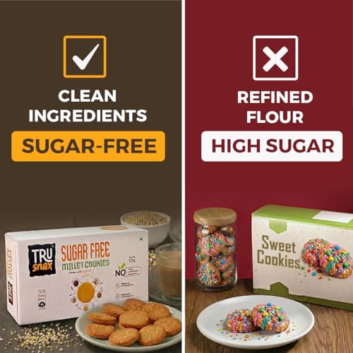 Image of TruSnax Sugarfree Millet Cookies | No Added Sugar | Fibre Rich Biscuits | Healthy Tea-Time Baked Cookies | No Preservatives | Vegetarian | 240g