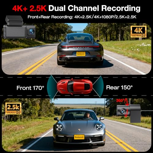 Beferich 4K+2.5K Dash Cam Front and Rear, Built-in GPS, 5.8G WiFi, Free 64GB Card Included - image 2