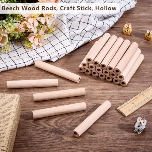 OLYCRAFT 24pcs 10x1.5cm Hollow Beech Wood Sticks, Round Wooden Dowel Rods with 8mm Hole - Image 4