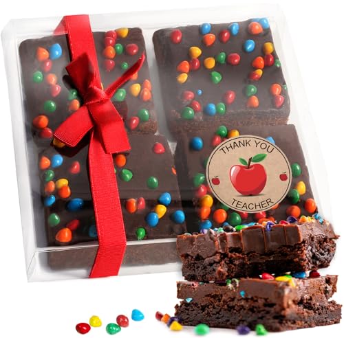 Thank You Teacher Gift Basket Teachers Appreciation Brownies Cookies Package Chocolate Food 4 Pack Gift For Women men Educator | Nut Free Dairy Free | Cookies Baked Goods