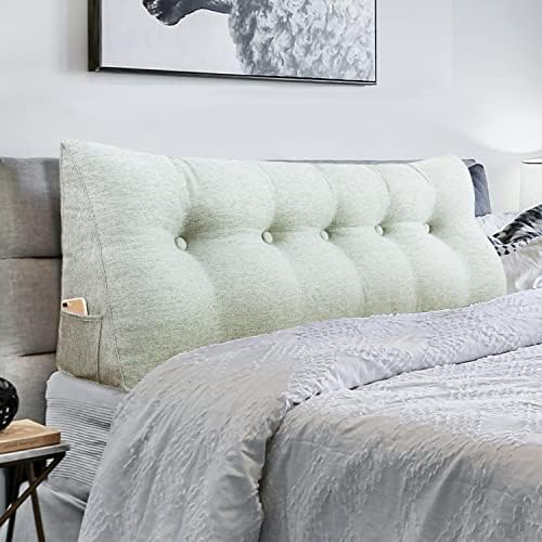 VERCART Triangular Headboard Wedge Pillow Daybed Pillows Bed Headboard Pillow Wedge Bed Rest Reading Pillow Gap Filler Triangle Back Cushion Lumbar Positioning Upholstered Linen Beige Queen