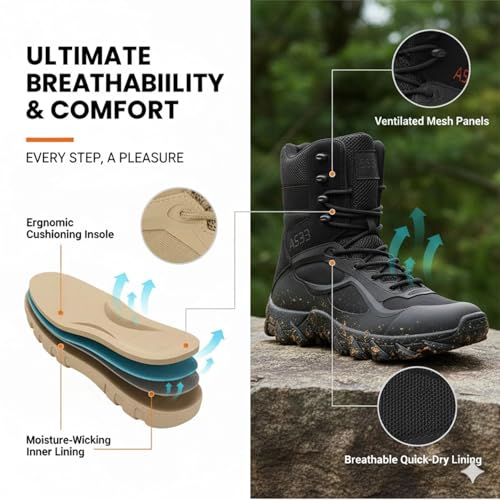 Image of Kervaky Men's Military Tactical Boots Lightweight Work Boot Non-Slip Breathable Jungle Desert Combat Boots