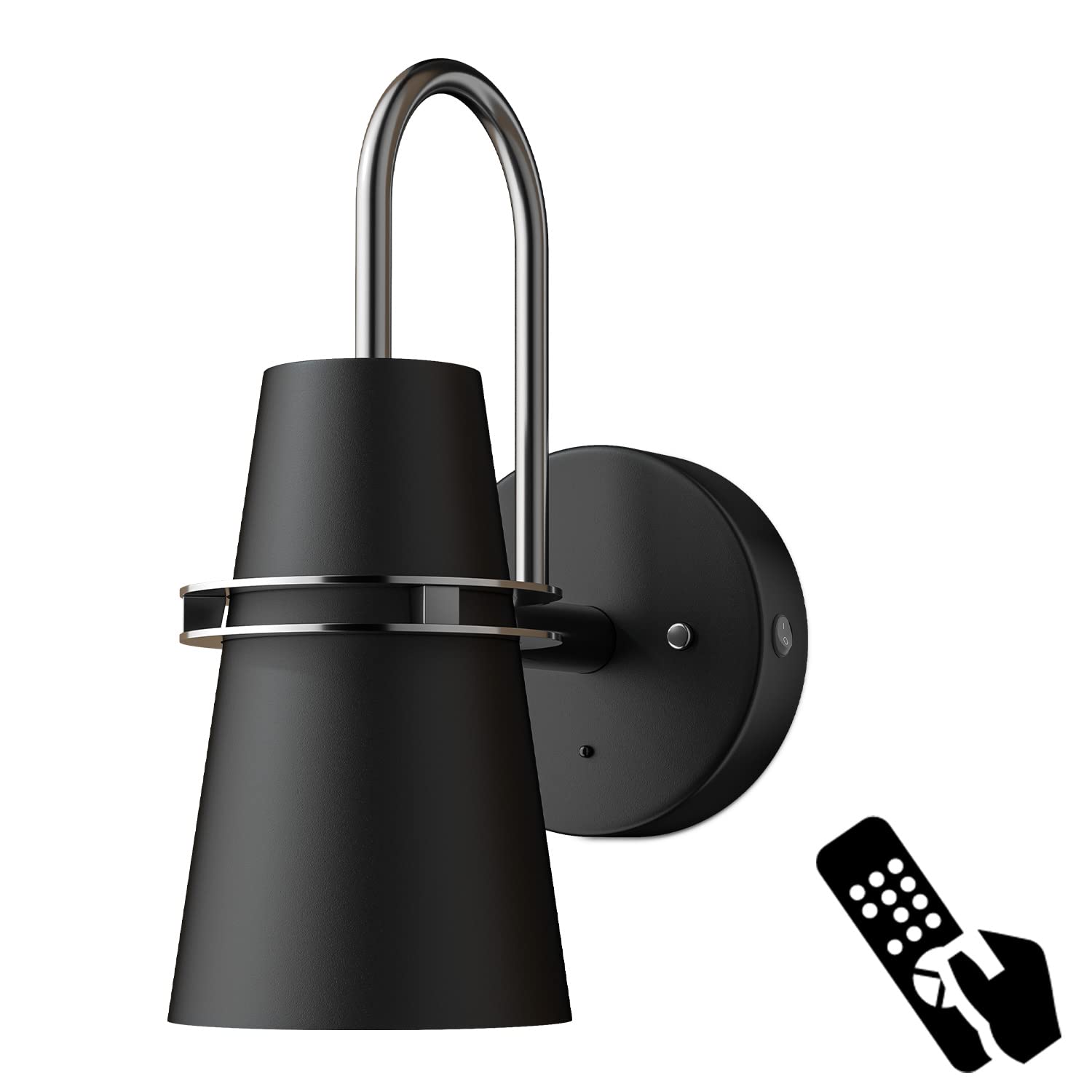 TACAHE Battery Operated Wall Sconce, Set of 1-5200 mAh Recharge Battery - 3000K & 4000K & 6000K CT- Dimmable Wall Light with Remote & Touch Control - No Hardwired Needed - 3 Watt - Black (1 Pack)