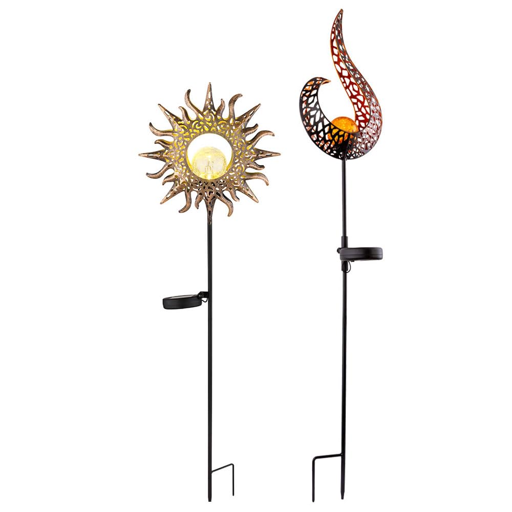 2x LED Solar Außenleuchte Steckleuchte Gartenleuchte Sonne Flamme Braun H 81,5 cm
