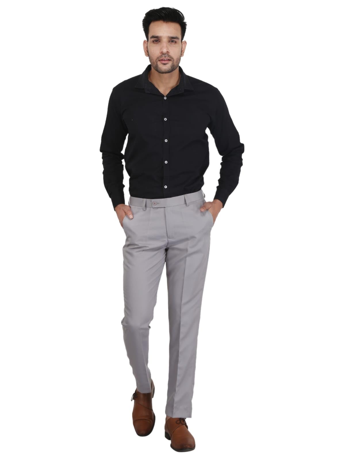 sassy n style Men's Regular Fit Formal Trousers, Black, Straight Leg Office Dress Pants-picture-43