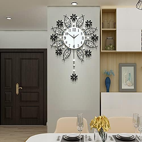 JTWALCLOCK Large Wall Clock for Living Room Decor Giant Big Silent Modern Battery Operated Decorative Glass Pendulum Wall Clock for Kitchen Bedroom Oversized Non Ticking Crystal Wall Clock 22 Inch