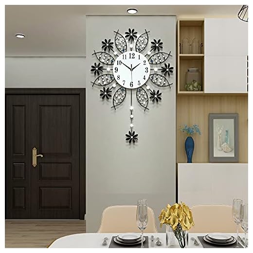 Large Wall Clock for Living Room Decor, Giant Big Silent Modern Battery Operated Glass Pendulum Wall Clock for Kitchen, Bedroom, Oversized Non Ticking Crystal Wall Clock,22 Inch