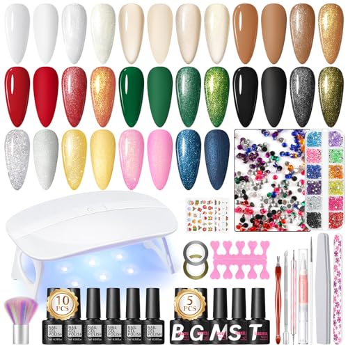 COSCELIA Uñas Semipermanentes Kit Completo y Lámpara, 10 Colores Esmaltes Semipermanentes para Uñas con 5pcs Base Top Mate Top Coat Pintauñas Semipermanentes Kit Manicura para Principiantes
