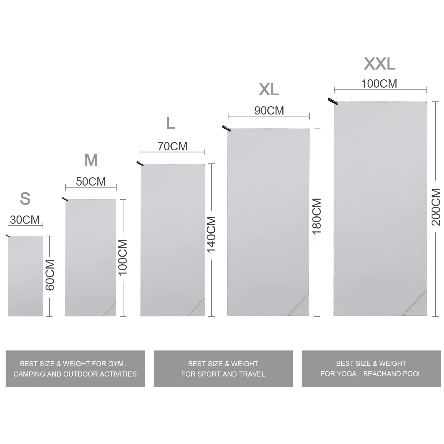 Eono Asciugamano in Microfibra, Spiaggia Si asciuga Rapidamente, Super Assorbente, Compatto, Perfetto per Lo Sport, Viaggi, Campeggio, Palestra, Piscina